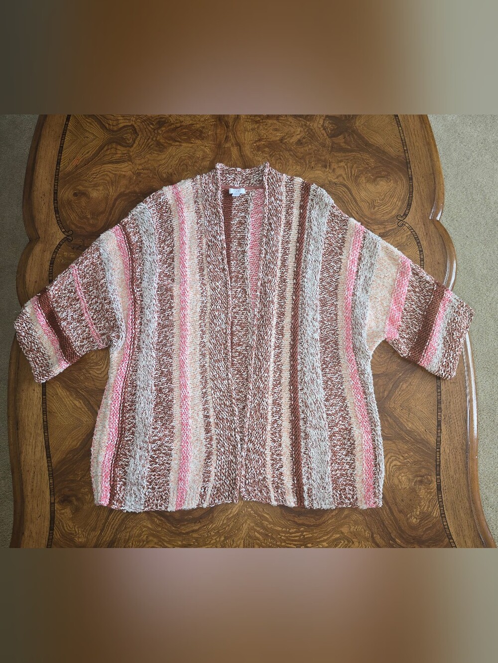 J.Jill Striped Knit Open Cardigan Sweater Womens size L Cozy Soft Plush